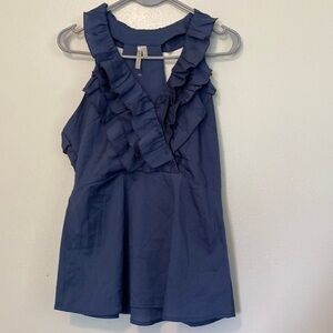 HELLO Miss slate blue grey side tip ruffled sleeveless tank top shirt lg